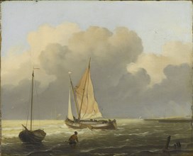 Coastal View with Spritsail Barge, Ludolf Bakhuysen, 1697