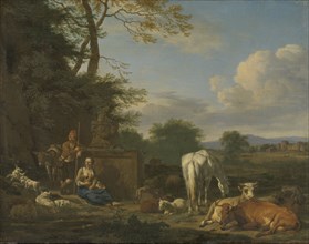 Arcadian Landscape with resting Shepherds and Animals, Adriaen van de Velde, 1664