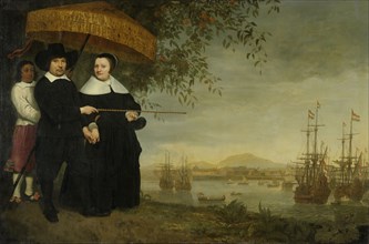 A Senior Merchant of the Dutch East India Company,Â Jacob Mathieusen and his Wife. Behind them, a