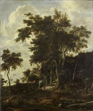 Forest landscape with a woodsman's shed, Roelant Roghman, 1650 - 1692
