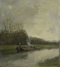 barge-canal, boat-canal, Anton Mauve, c. 1860 - c. 1888