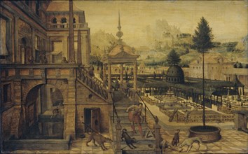 Palace Gardens with Poor Lazarus in the foreground, Hans Vredeman de Vries, 1550 - 1606