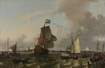 The Man-of-War Brielle on the River Maas off Rotterdam, The Netherlands, Ludolf Bakhuysen, 1689
