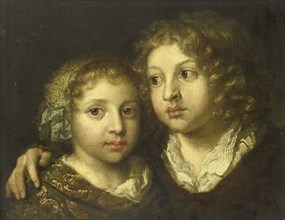A daughter and a son (Constantijn?) of the artist, Caspar Netscher, 1661 - 1684