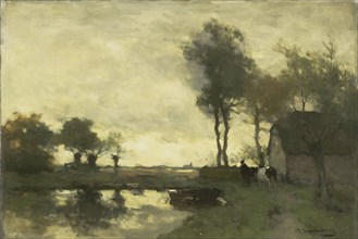 Landscape with farm near a lake, Johan Hendrik Weissenbruch, 1870 - 1903