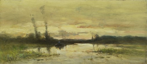 Landscape on the canal near Hilversum, The Netherlands, Johannes Gijsbert Vogel, 1880 - 1915