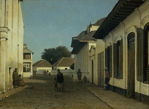 A street in the old part of Batavia Jakarta Indonesia, attributed to Jan Weissenbruch, c. 1860 - c.
