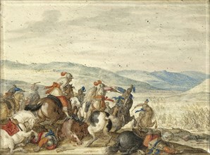 Equestrian Battle in a Mountainous Landscape, BartholomÃ¤us Dietterlin, 1636 - 1640
