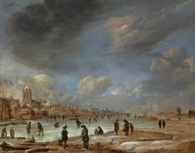 River view in the winter, Aert van der Neer, 1655 - 1660