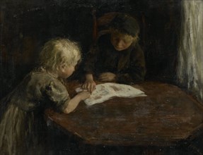 Children with a picture book, Jacob Simon Hendrik Kever, 1880 - 1910