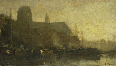 Ships in the port of Dordrecht, The Netherlands, Jacob Maris, 1880 - 1899