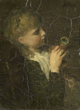 Girl with peacock feather, Jacob Maris, c. 1877