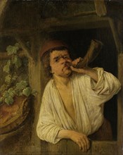 A baker blowing his horn, Adriaen van Ostade, 1630 - 1685