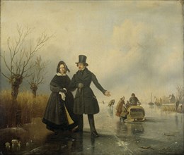 Portrait of Mr. and Mrs. Thijssen on the Ice, Jacobus SÃ¶rensen, 1845