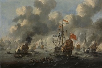 Burning of the English Fleet at Chatham, 20 June 1667 (Raid on the Medway UK), Peter van de Velde,