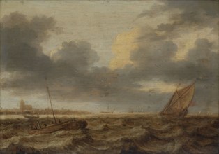 Fishing boats in choppy waters, Jan Porcellis, c. 1630