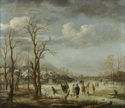 River view in the winter, Aert van der Neer, 1630 - 1660