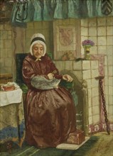 Old woman by the fireplace, August Allebé, c. 1850 - c. 1875
