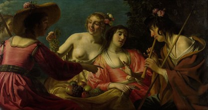 Flute-Playing Shepherd with four Nymphs, Gerard van Honthorst, 1632