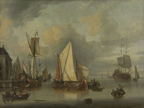 A Calm Ships in the Harbor by Calm Weather, Jan Claesz. Rietschoof, 1675 - 1719
