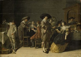 Distinguished company in a room, manner of Anthonie Palamedesz., after 1630