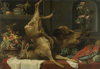 Still life with a deer, a boar's head, fruits and flowers, Frans Snijders, 1600 - 1657