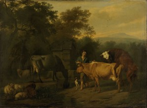 Landscape with a Drover and Cows, Dirck van Bergen, 1675 - 1685