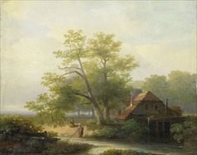 Water Mill in a Wooded Landscape, Lodewijk Hendrik Arends, 1854