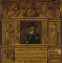Portrait of Charles I, King of England, in a Frame with Allegorical Figures and Historical