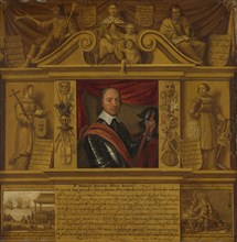 Portrait of Oliver Cromwell, in a Frame with Allegorical Figures and Historical Representations,