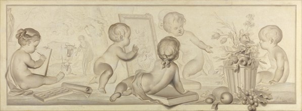 Six Putti with Flowers and Fruit and the Attributes of Drawing, Jurriaan Andriessen, 1782