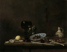 Still Life with Roemer, Flute Glass, Earthenware Jug and Pipes, Jan Jansz. van de Velde (III), 1651