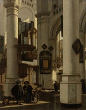 Interior of a Protestant, Gothic Church, with a Gravedigger in the Choir, Emanuel de Witte, 1669