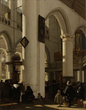 Interior of a Protestant, Gothic Church during a Service, Emanuel de Witte, 1669