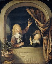 Children with a mousetrap, Domenicus van Tol, 1660 - 1676