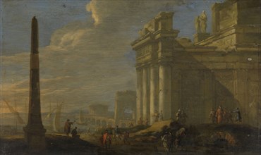 Italian harbor view, Jacob van der Ulft, 1650 - 1689