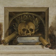 Vanitas Still Life with Scull with Laurel Wreath and two Burning Candles, Jacob van Campen, 1645 -