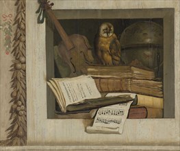 Still Life with Books, Sheet Music, Violin, Celestial Globe and an Owl, Jacob van Campen, 1645 -
