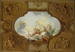 Design for a ceiling painting with the Apotheosis of Aeneas, in the corners the Four Seasons, Jacob