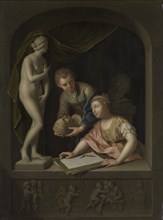 A Girl Drawing and a Boy near a Statue of Venus, Pieter van der Werff, 1715