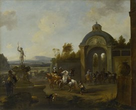 Hunting Party at a Fountain, Pieter Wouwerman, 1660 - 1682