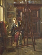 The painter George Jan Hendrik Poggenbeek, 1854-1903 at his studio, Theo Hanrath, 1872
