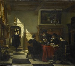 Society in 17th-century costume at a table on which a Nautilus Cup, Johannes Stroebel, 1873