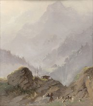 Mountain landscape in Tirol with chamois, Austria, Johannes Tavenraat, 1840 - 1881