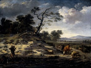 Landscape with Cows on a Country Road, Jan Wijnants, 1655 - 1684