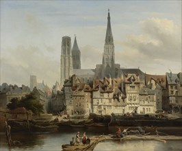 The Quay de Paris in Rouen, France, Johannes Bosboom, 1839