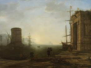 Harbour at Sunrise, Gellée,  Le Lorrain , Claude, c. 1637 - c. 1638