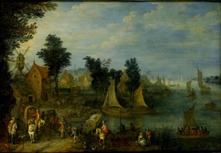 Village on the Bank of a River, Joseph van Bredael, 1723