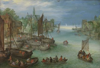 View of a City along a River, attributed to Jan Brueghel, I, c. 1630
