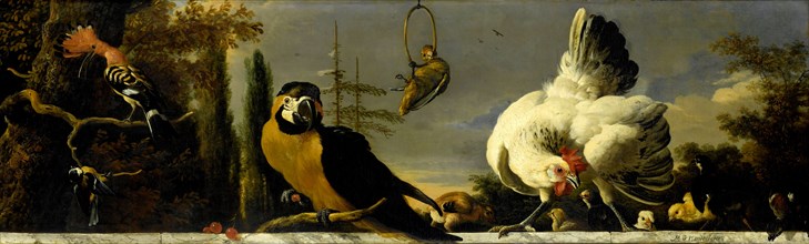 Birds on a Balustrade, Melchior d' Hondecoeter, c. 1680 - c. 1690